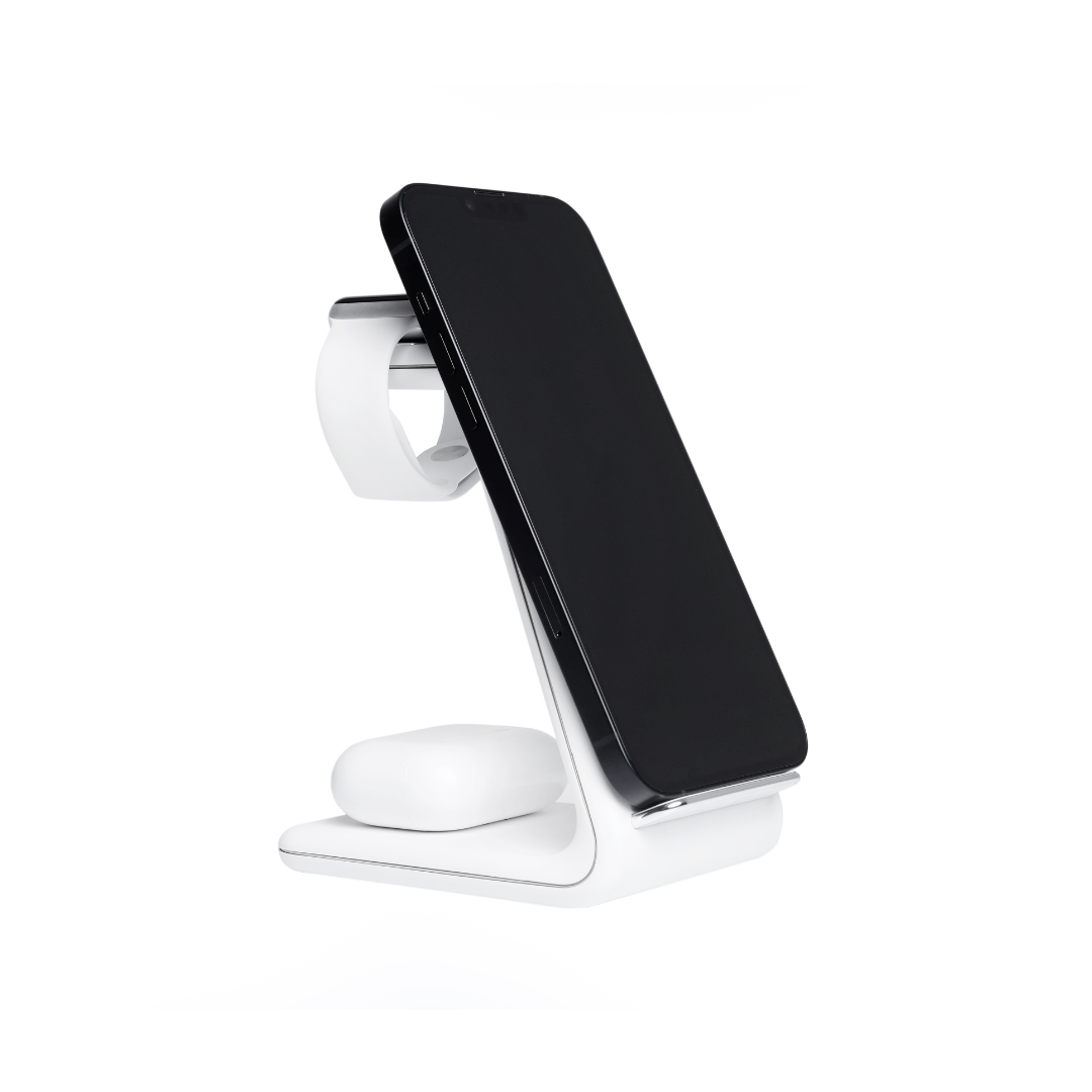 Chargeur sans fil 3 en 1 pour iPhone + Apple Watch + Airpods + Téléphone  compatible QI